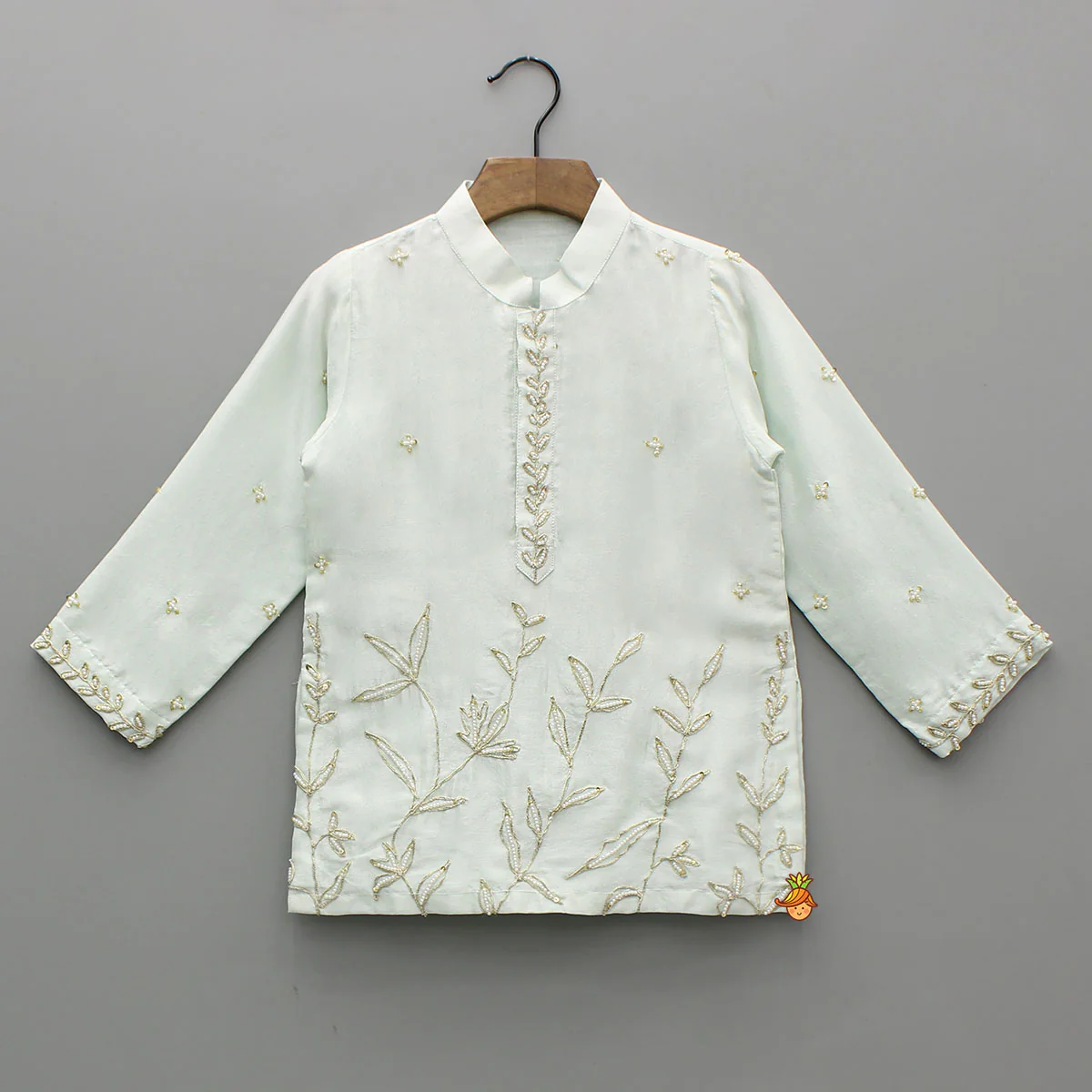 Ethnic Embroidered Blue Embellished Kurta With Pyjama - Image 3