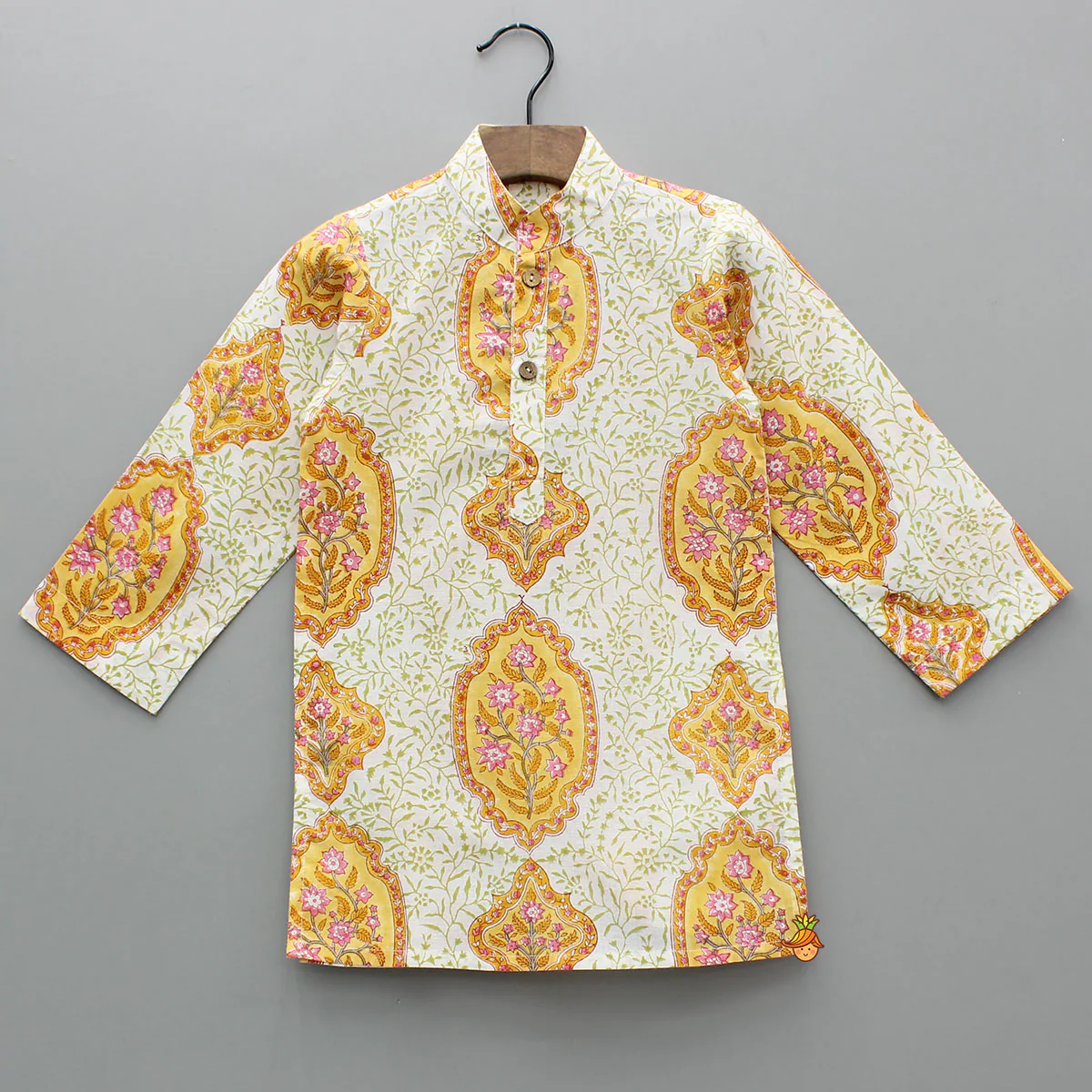 Ethnic Floral Print Kurta With Stylish Jacket And Dhoti - Image 4