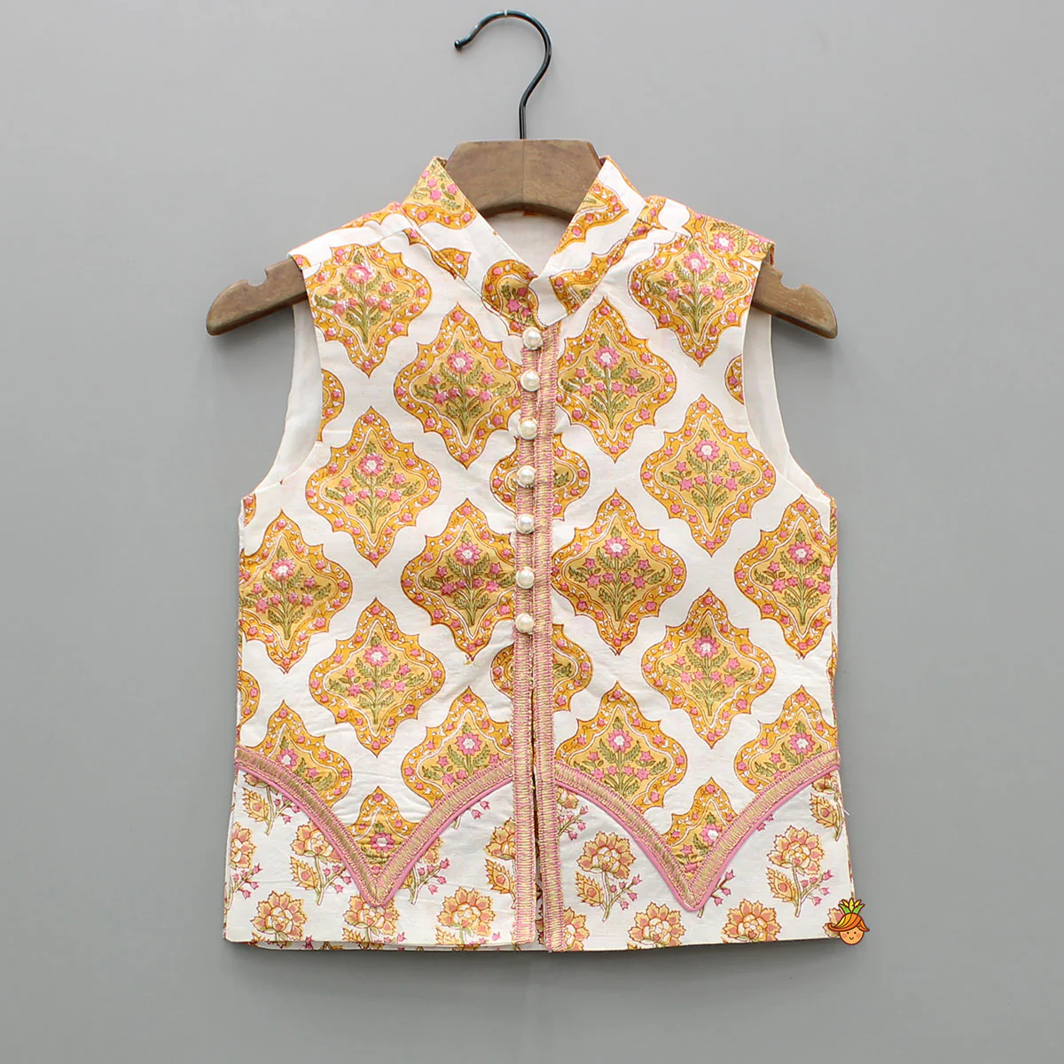 Ethnic Floral Print Kurta With Stylish Jacket And Dhoti - Image 6