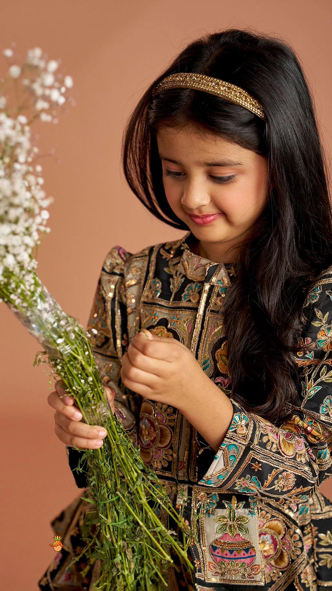 Ethnic Floral Printed And Embroidered Peplum Top With Lehenga - Image 10