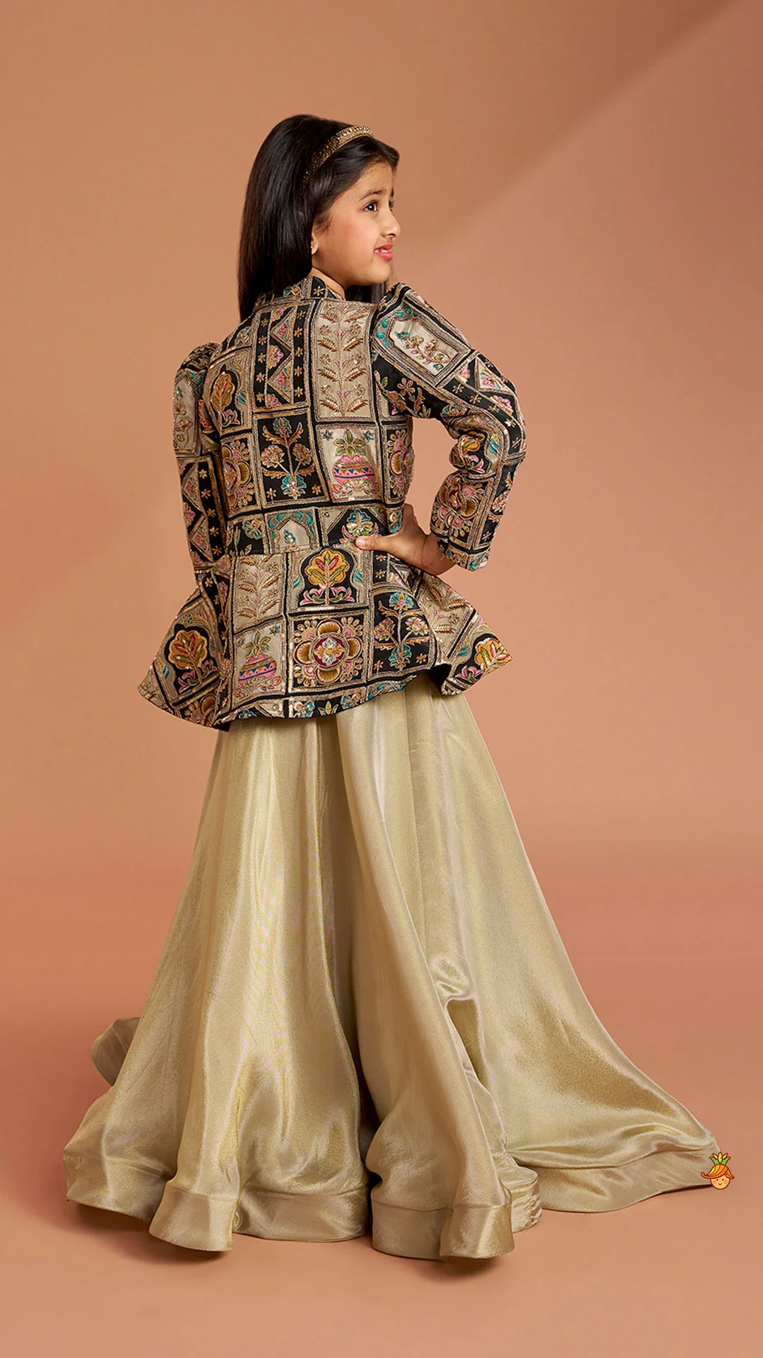 Ethnic Floral Printed And Embroidered Peplum Top With Lehenga - Image 12