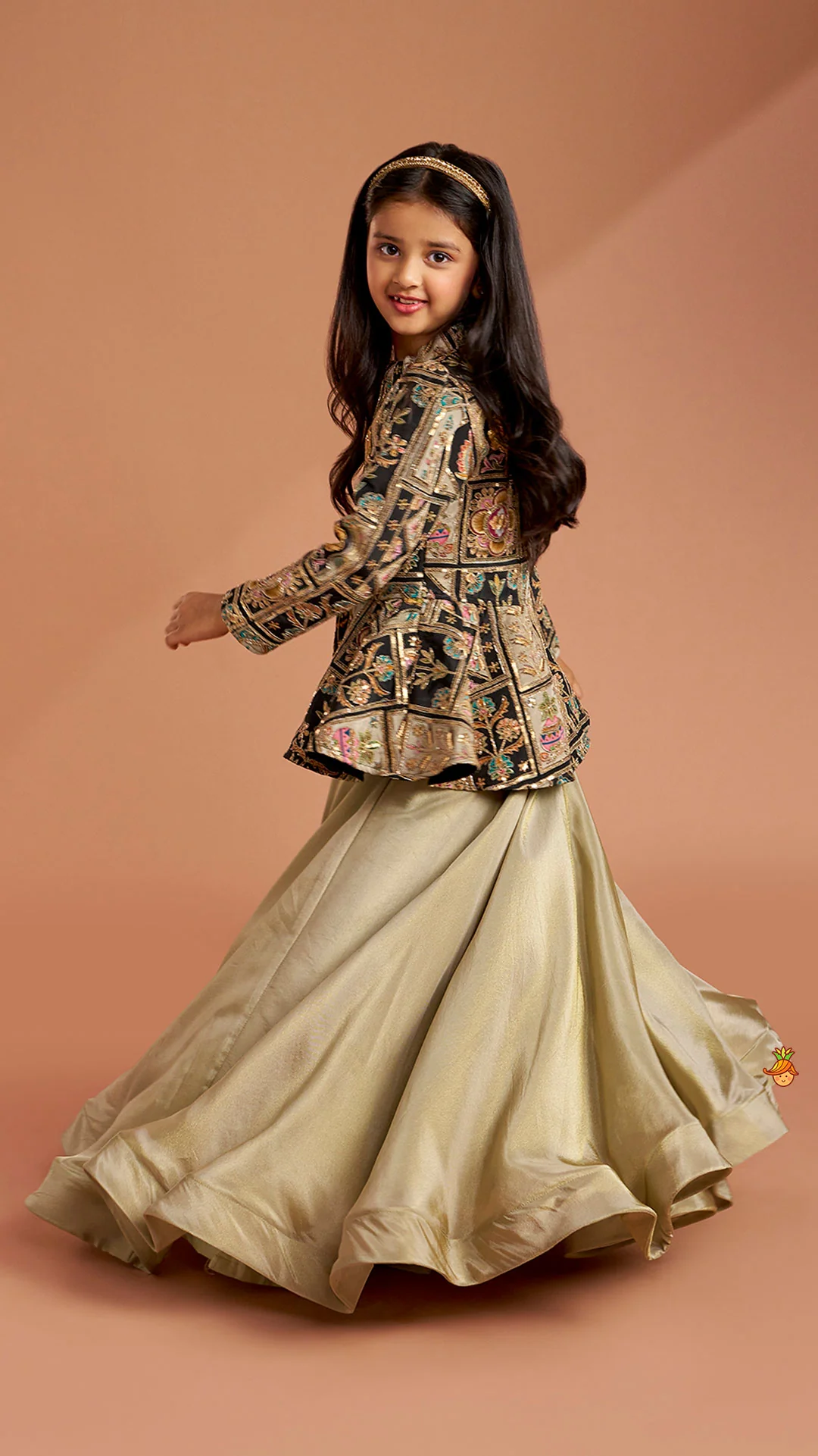 Ethnic Floral Printed And Embroidered Peplum Top With Lehenga - Image 5