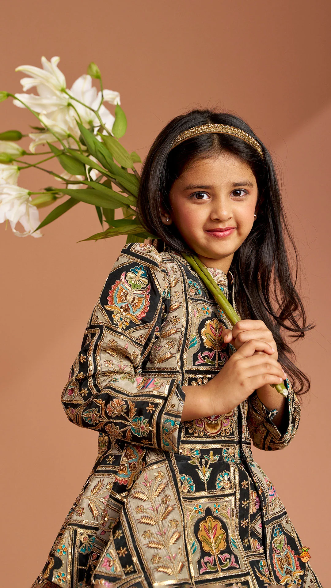 Ethnic Floral Printed And Embroidered Peplum Top With Lehenga - Image 9