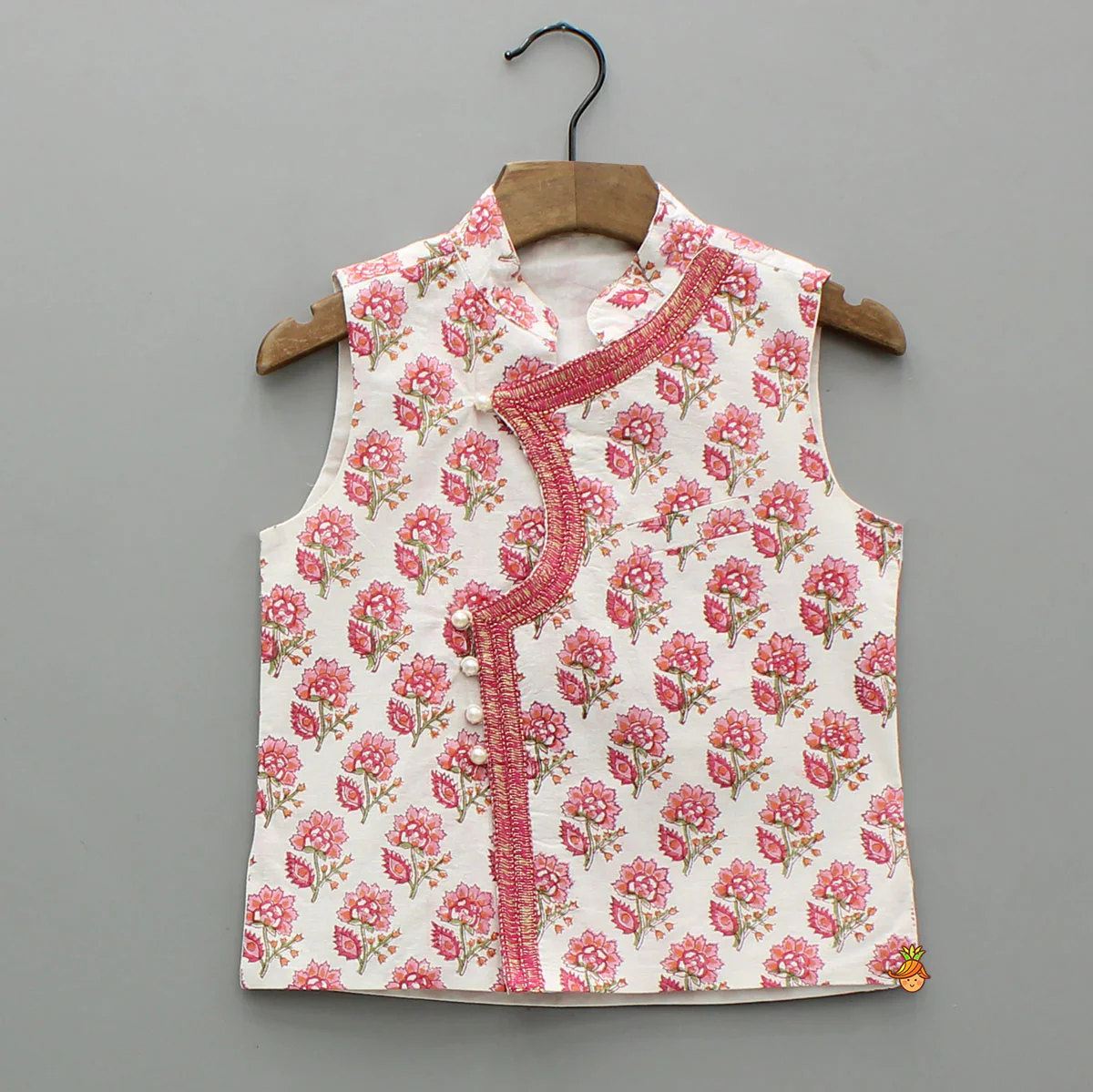 Ethnic Floral Printed Kurta With Jacket And Dhoti - Image 6