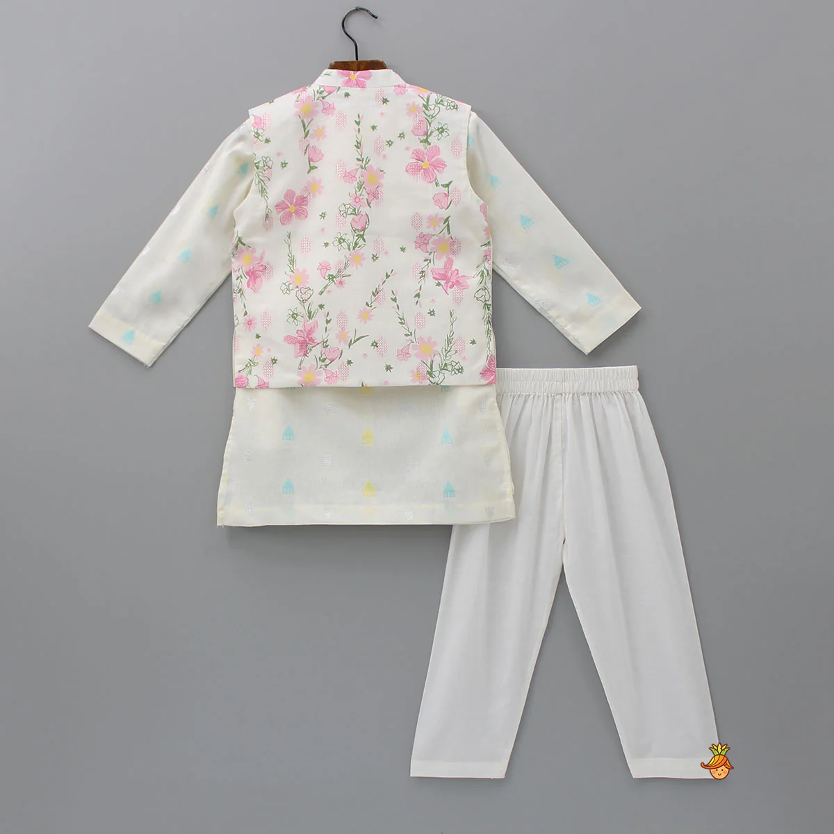Ethnic Ivory Kurta And Pyjama With Floral Printed Jacket - Image 2