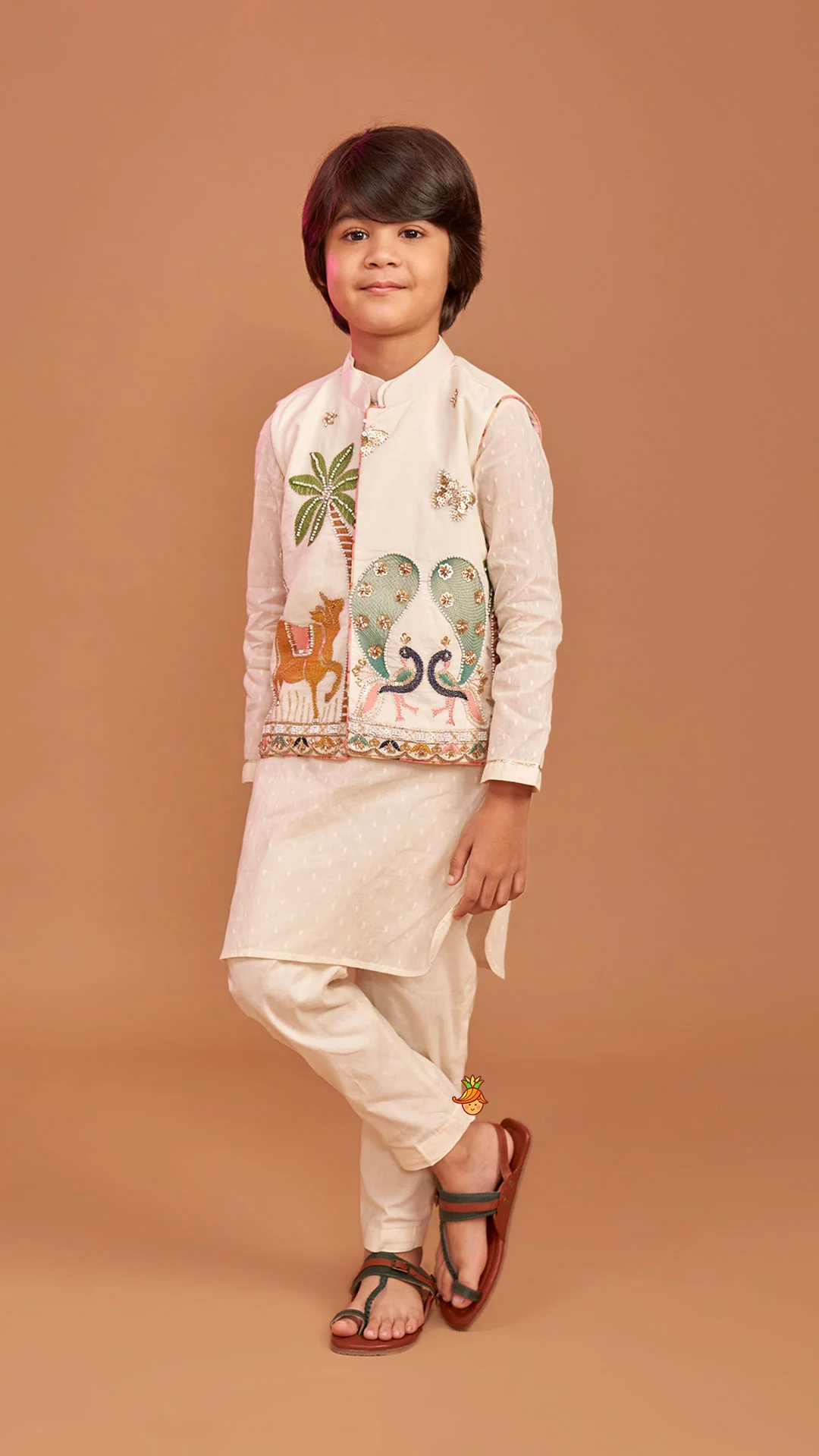 Ethnic Kurta With Beautiful Embroidered Jacket And Pyjama - Image 2