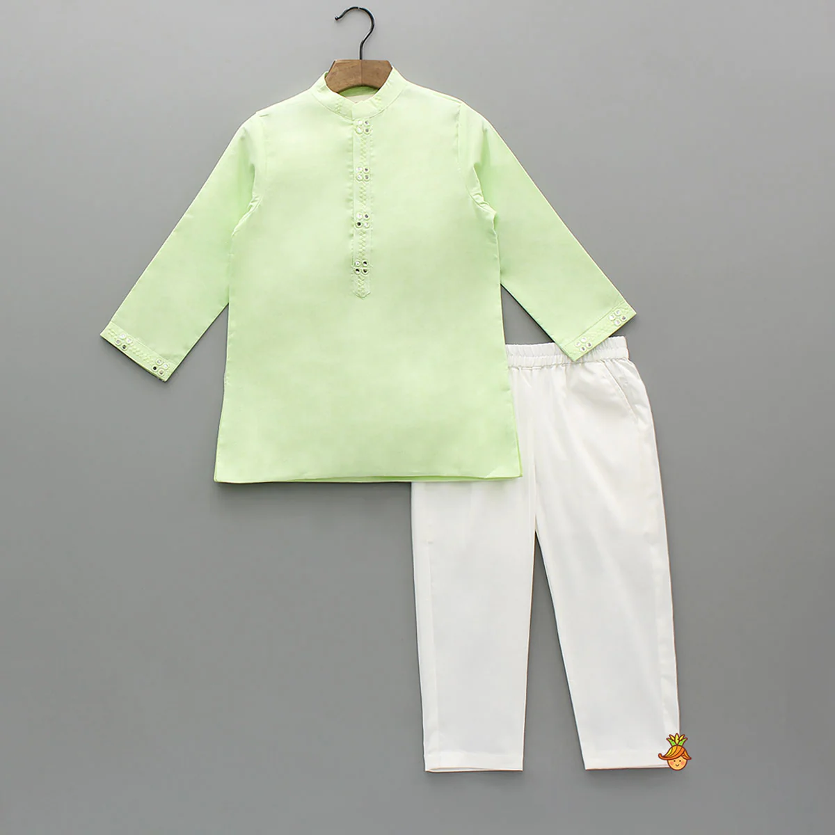 Ethnic Kurta With Faux Mirror Work Jacket And Pyjama - Image 3