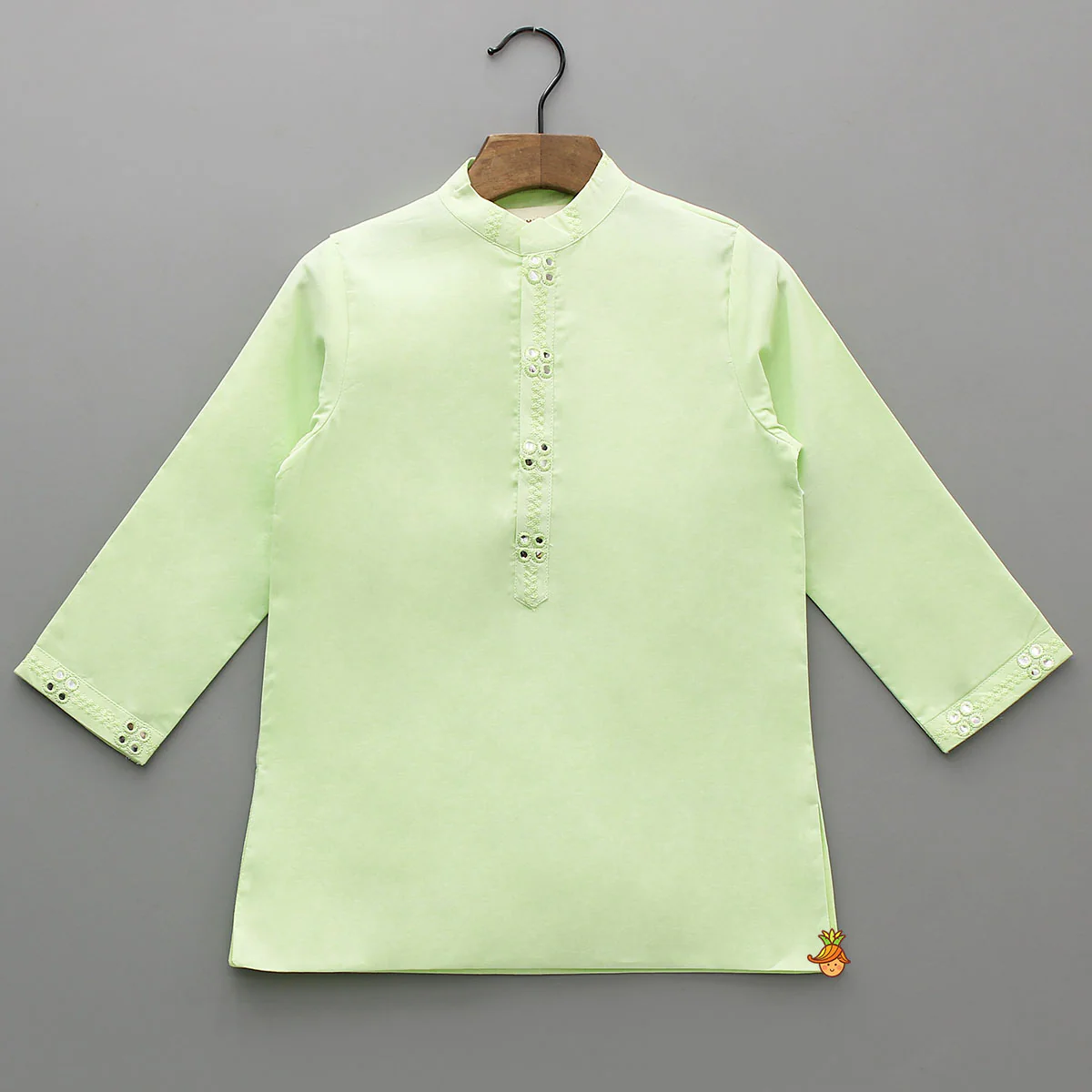 Ethnic Kurta With Faux Mirror Work Jacket And Pyjama - Image 4