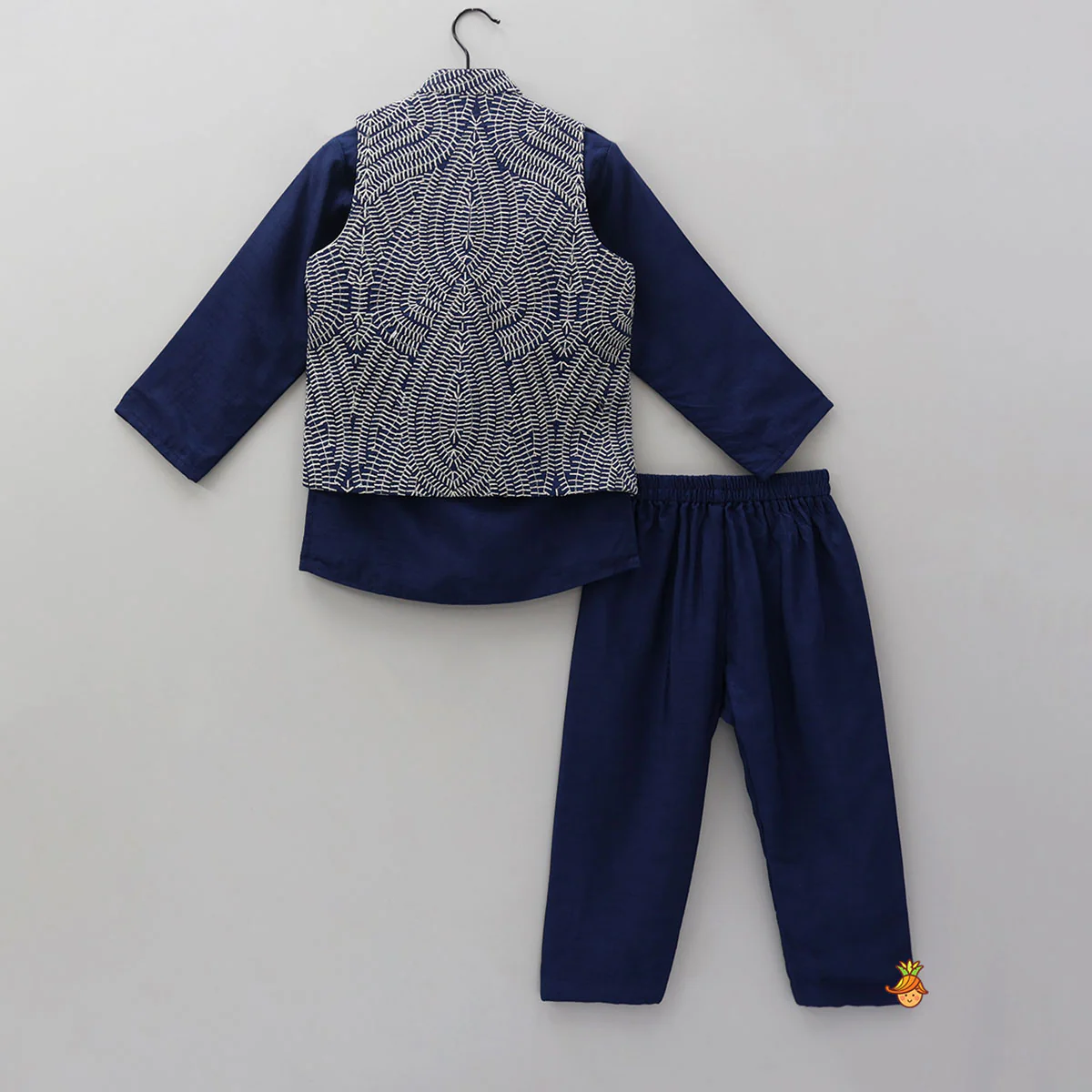 Ethnic Kurta With Heavy Embroidered Asymmetric Jacket And Matching Pyjama - Image 2