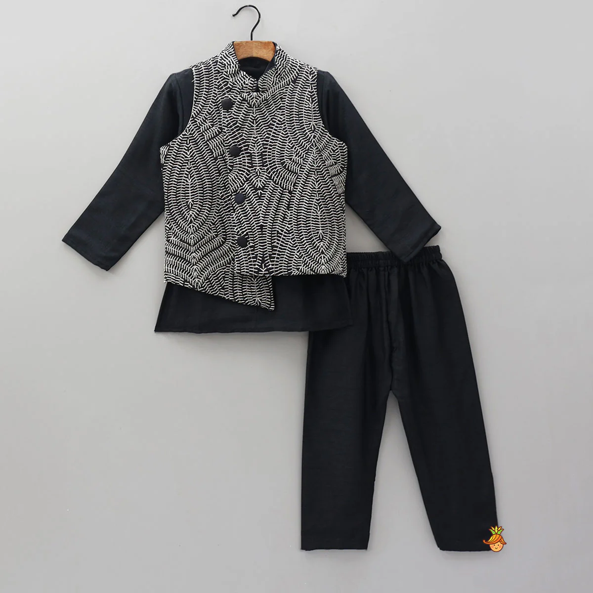 Ethnic Kurta With Heavy Embroidered Asymmetric Jacket And Pyjama