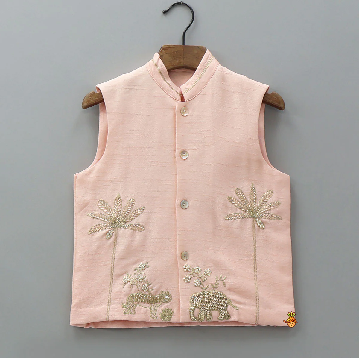 Ethnic Kurta With Jungle-Themed Embroidered Jacket And Pyjama - Image 6