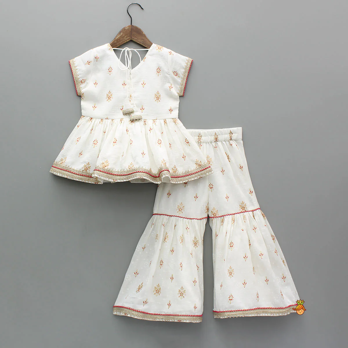 Ethnic Printed Peplum Kurti With Matching Sharara And Dupatta - Image 2