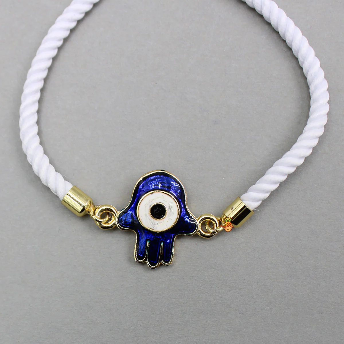 Evil Eye Adjustable White Rope String Rakhi - Image 3