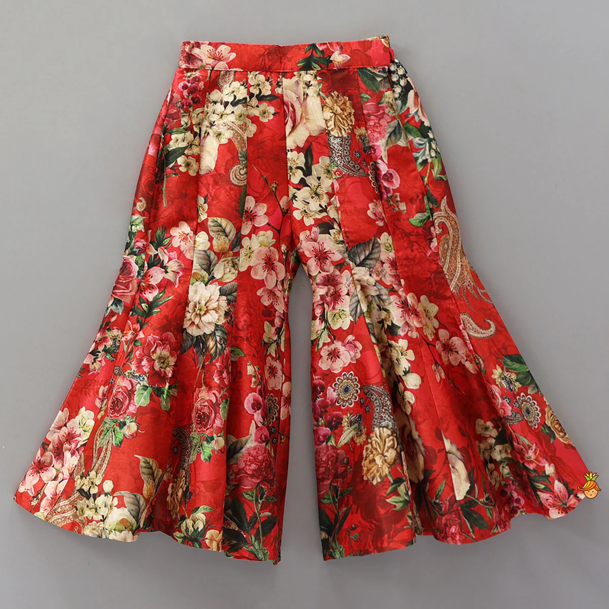 Exquisite Floral Printed Jacket Style Top With Flared Pants And Embroidered Belt - Image 4