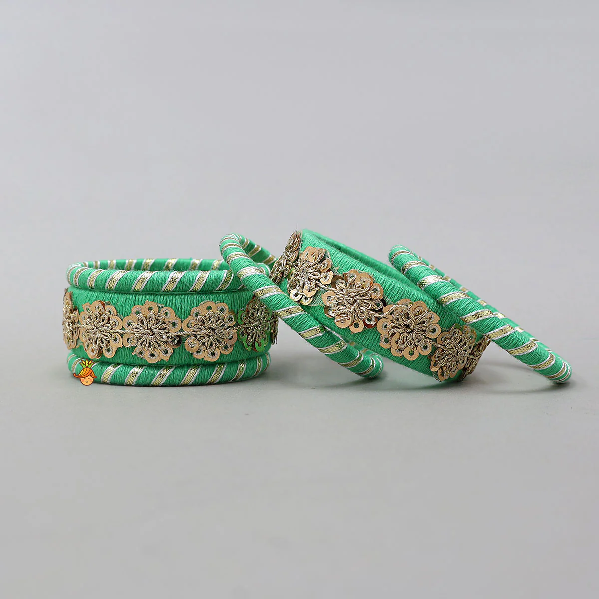 Exquisite Floral Sequin Work Thread Bangles - Image 2