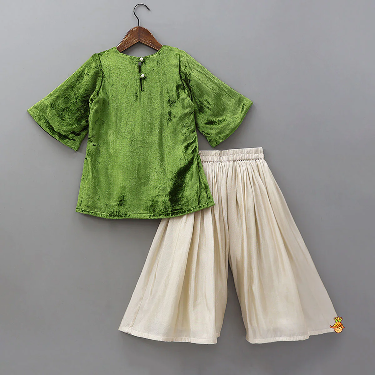 Exquisite Velvet Hand Embroidered Kurti With Shimmery Palazzo And Dupatta - Image 2
