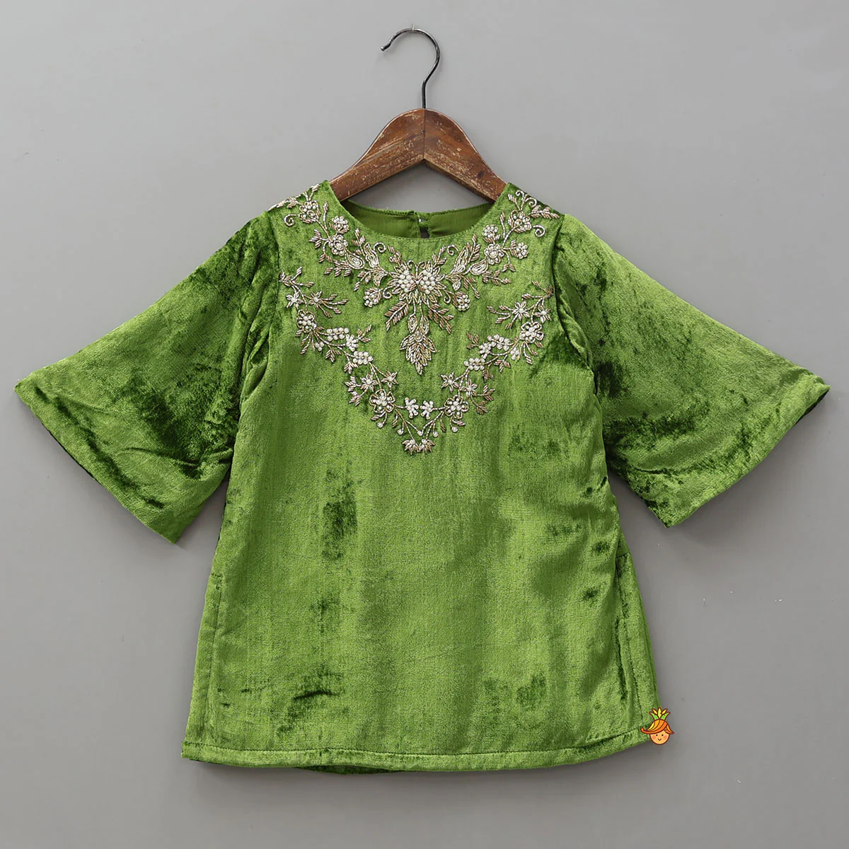 Exquisite Velvet Hand Embroidered Kurti With Shimmery Palazzo And Dupatta - Image 4