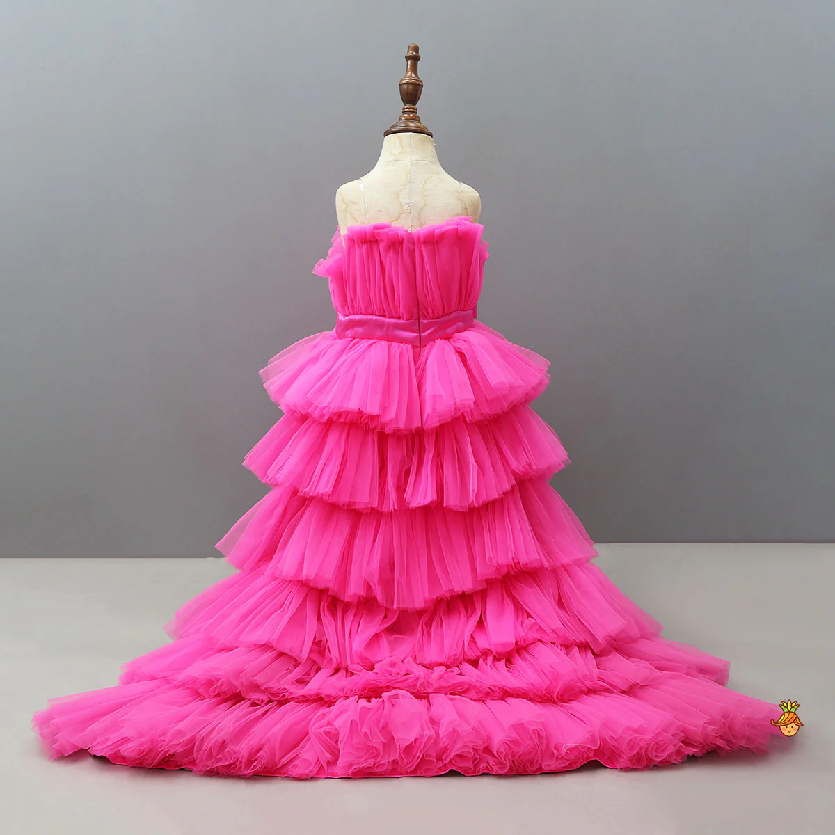 Fancy Bow Adorned Frilly Layered Trail Dress - Image 2