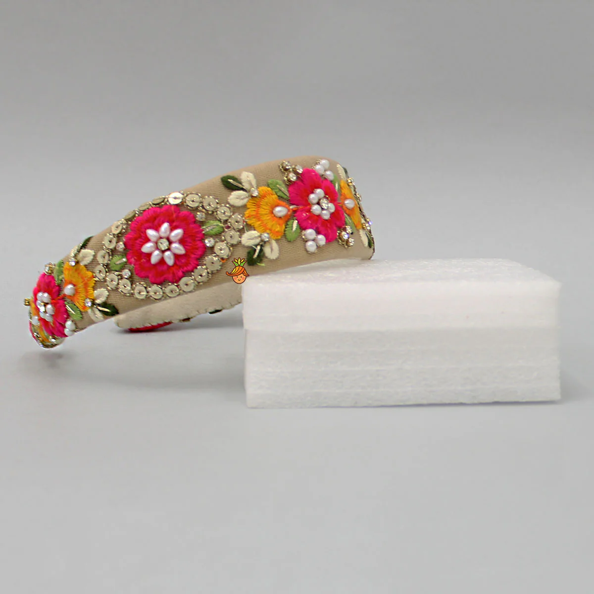 Fancy Multicolour Thread Embroidered Net Hair Band - Image 3