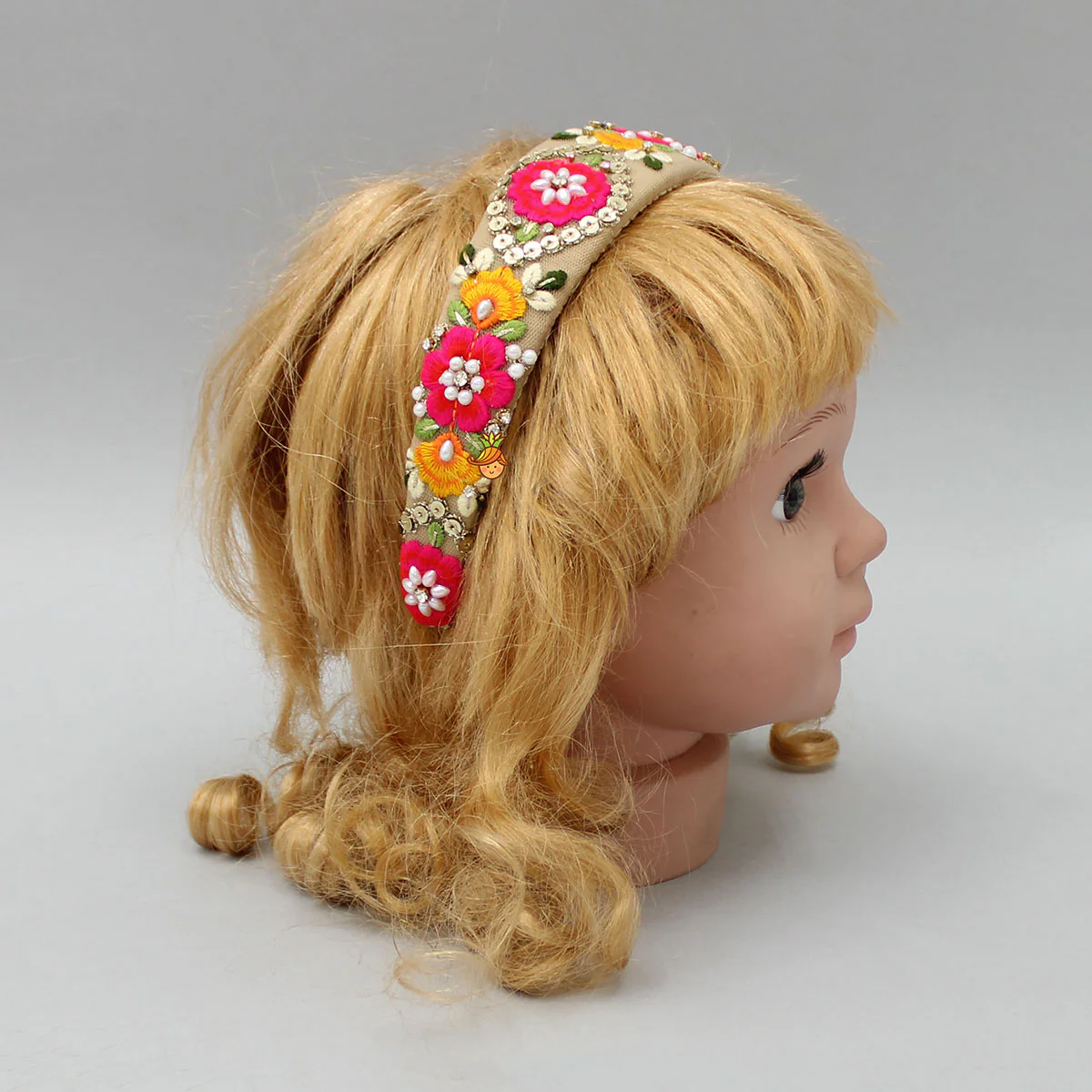 Fancy Multicolour Thread Embroidered Net Hair Band - Image 4