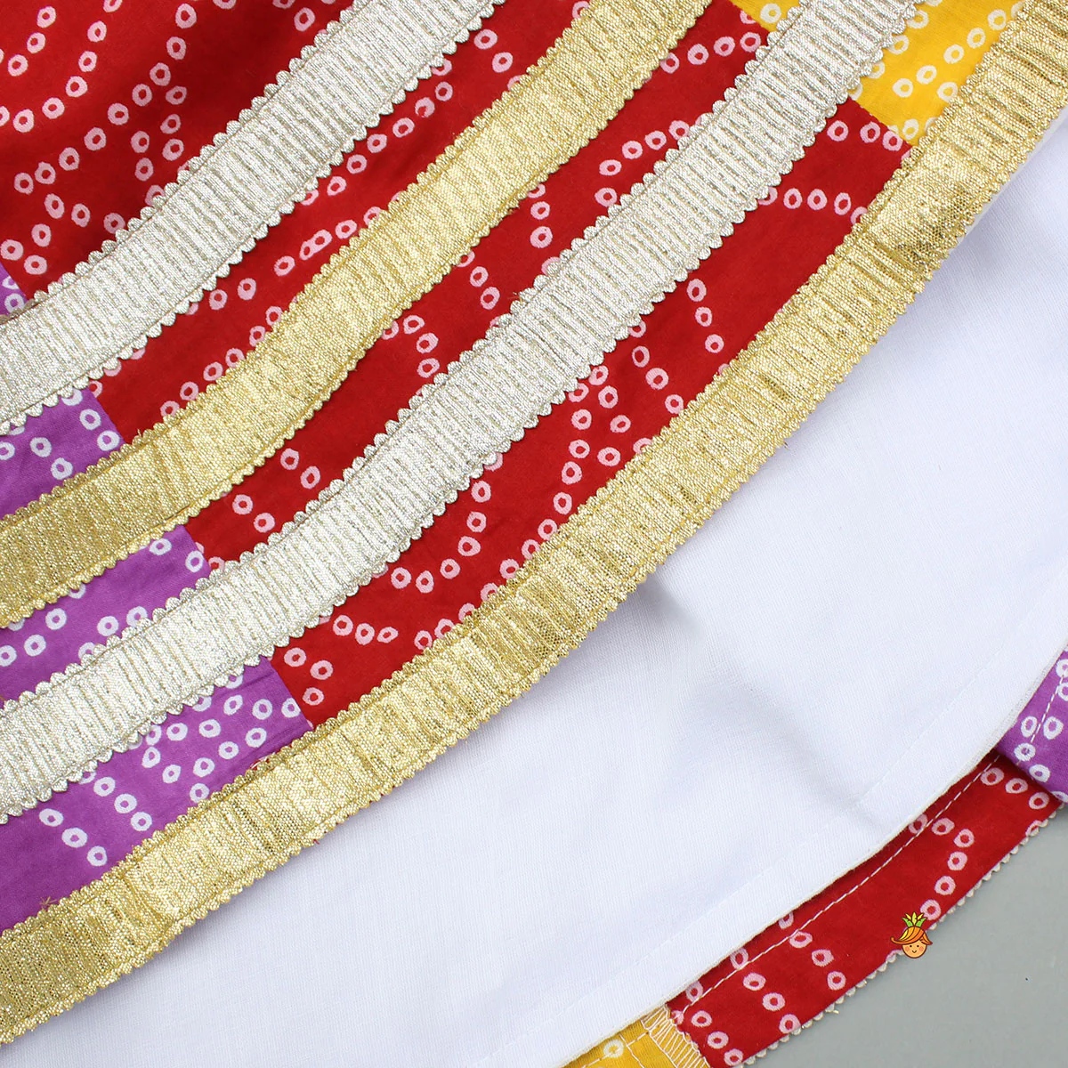 Faux Mirror Embroidered Colourful Tiered Top With Multicolour Bandhani Lehenga And Dupatta With Bandana - Image 7
