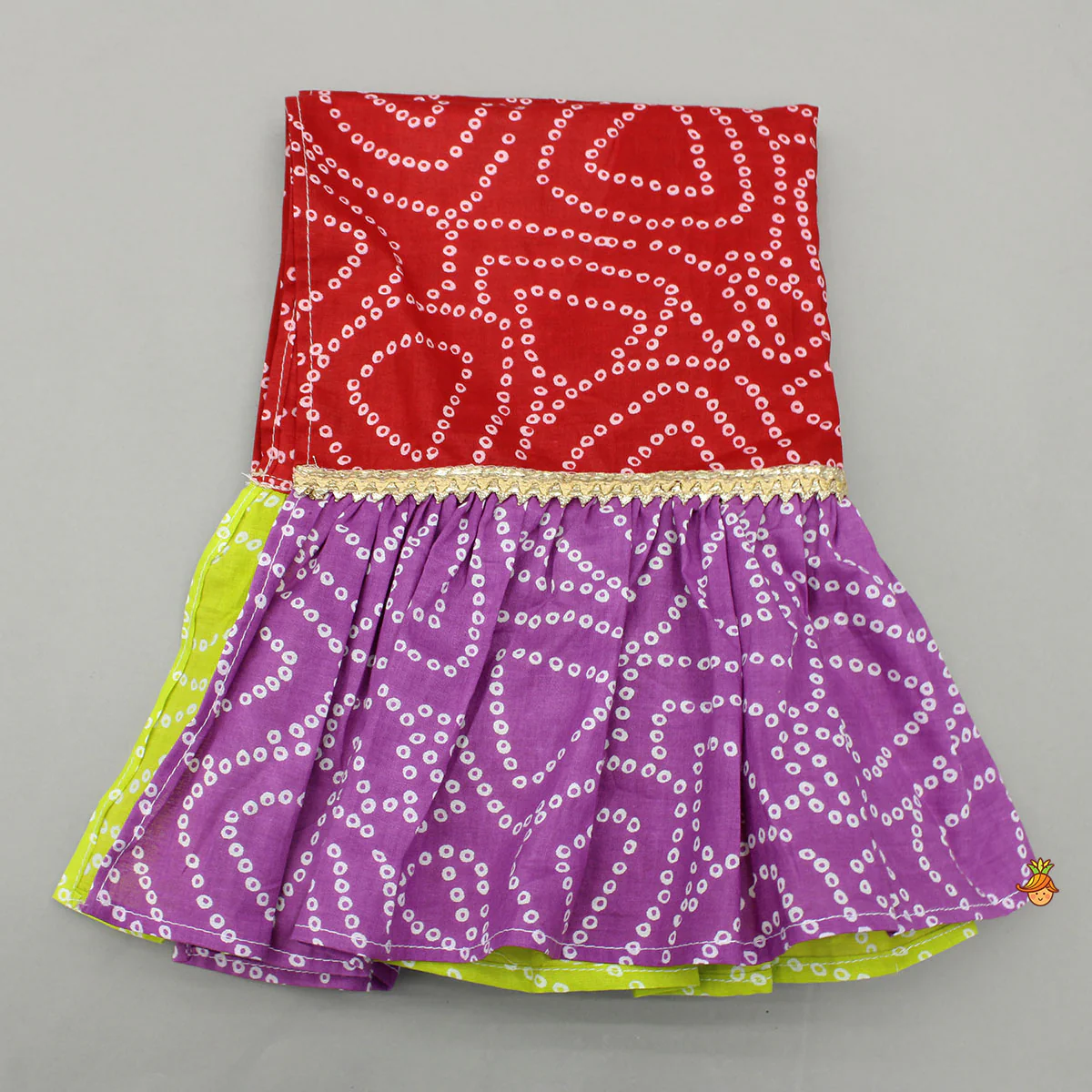 Faux Mirror Embroidered Colourful Tiered Top With Multicolour Bandhani Lehenga And Dupatta With Bandana - Image 8