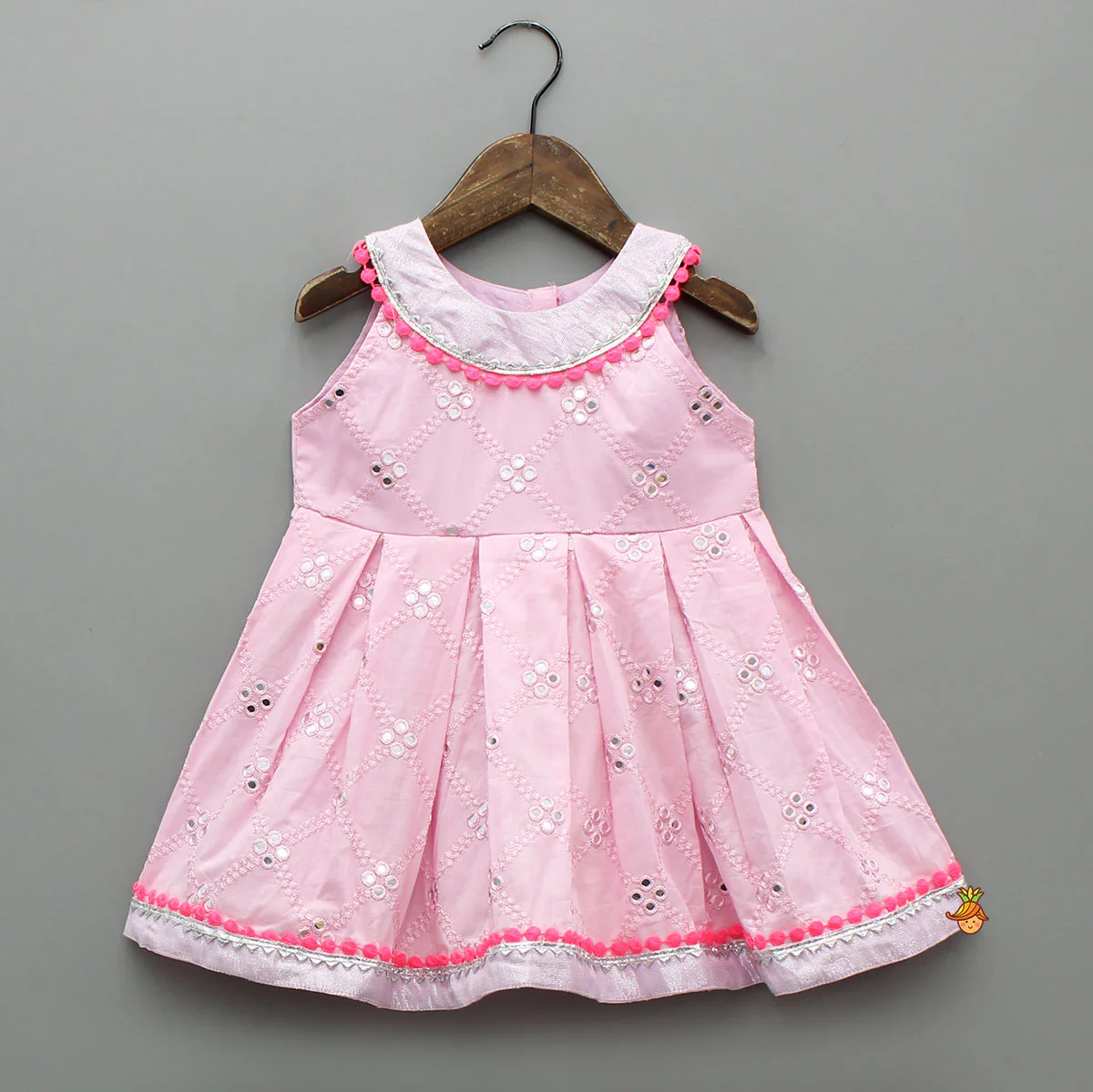 Faux Mirror Embroidered Pink Top With Shimmery Sharara - Image 3