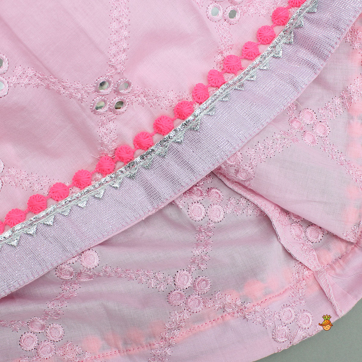 Faux Mirror Embroidered Pink Top With Shimmery Sharara - Image 5
