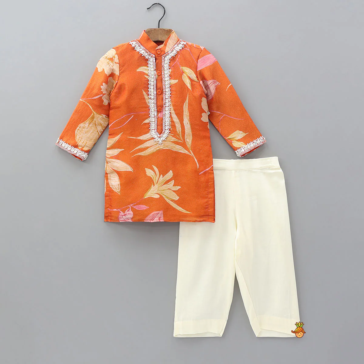 Faux Mirror Hand Embroidered Floral Print Kurta With Pyjama
