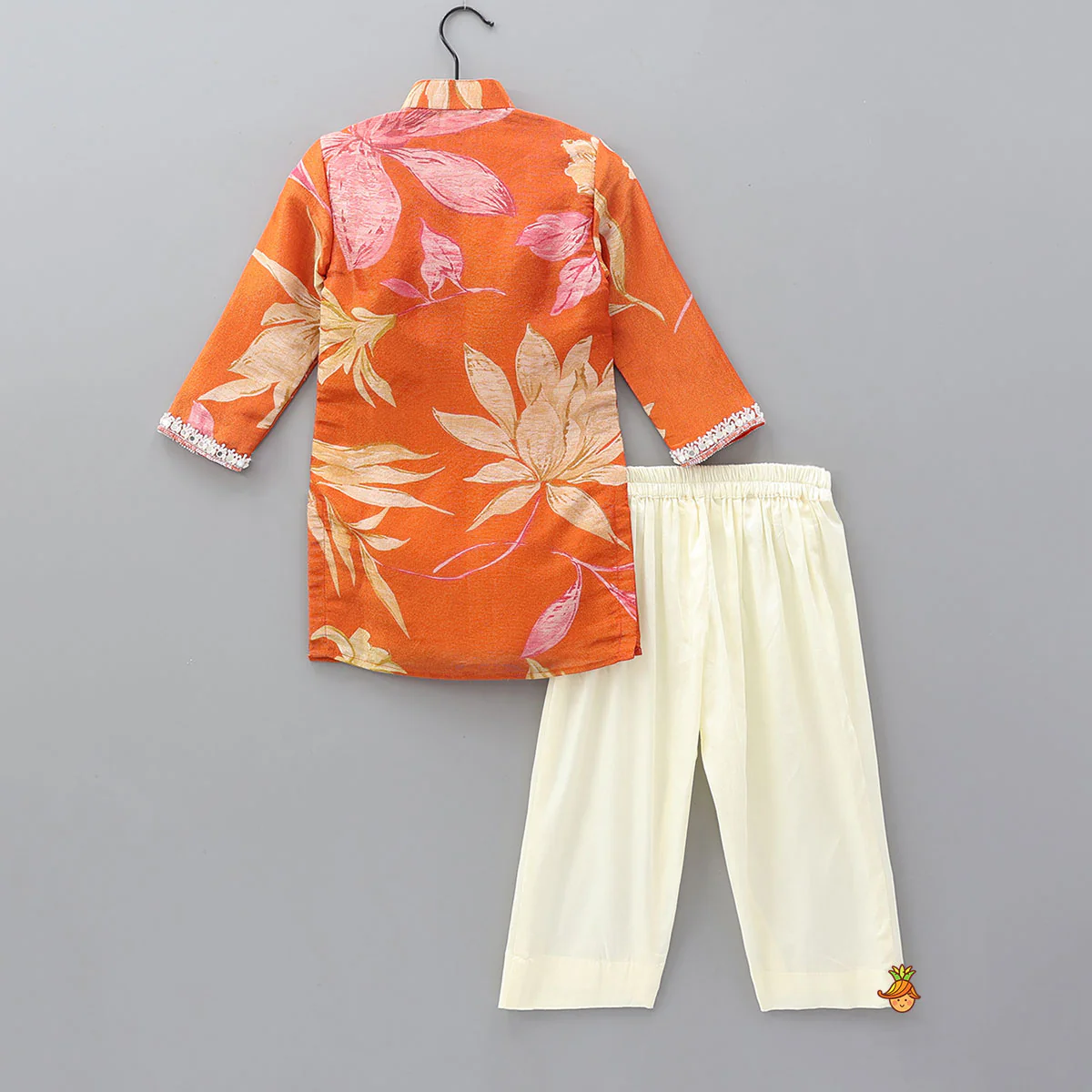 Faux Mirror Hand Embroidered Floral Print Kurta With Pyjama - Image 2