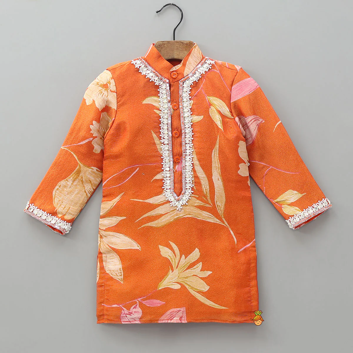Faux Mirror Hand Embroidered Floral Print Kurta With Pyjama - Image 3