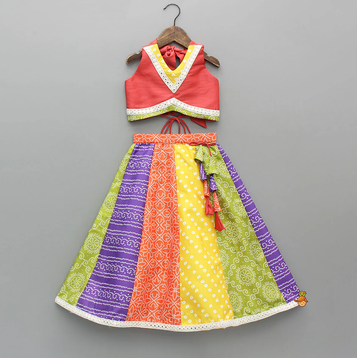 Faux Mirror Lace Work Top And Lehenga