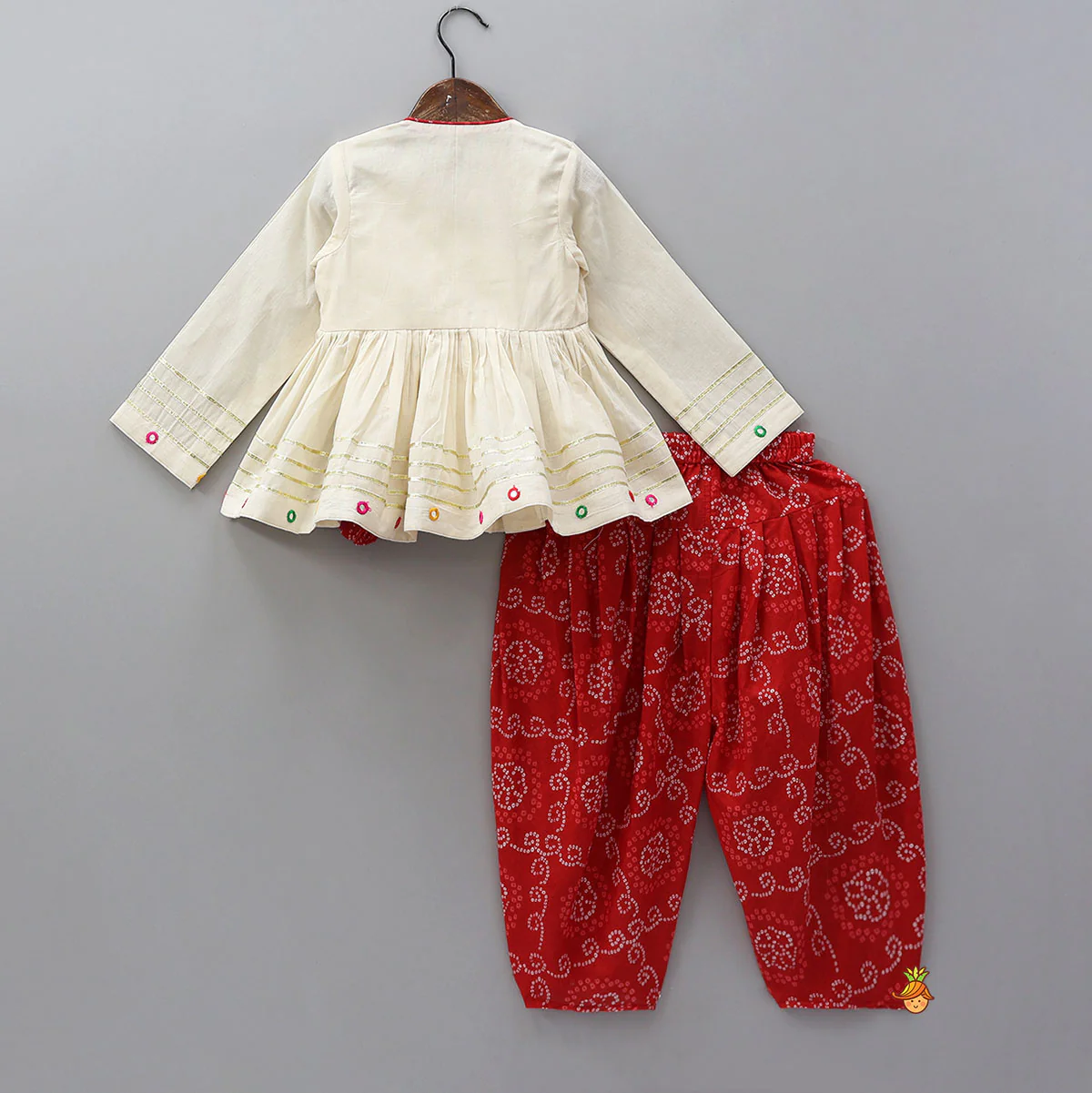 Faux Mirror Work Kurti And Bandhani Printed Patiala Style Pant - Image 2