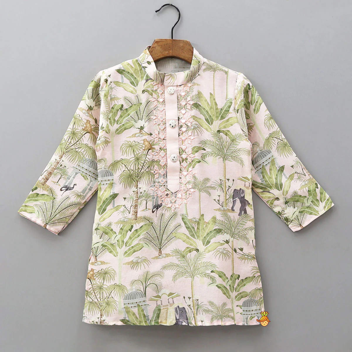 Faux Mirror Work Printed Kurta With Pyjama - Image 3
