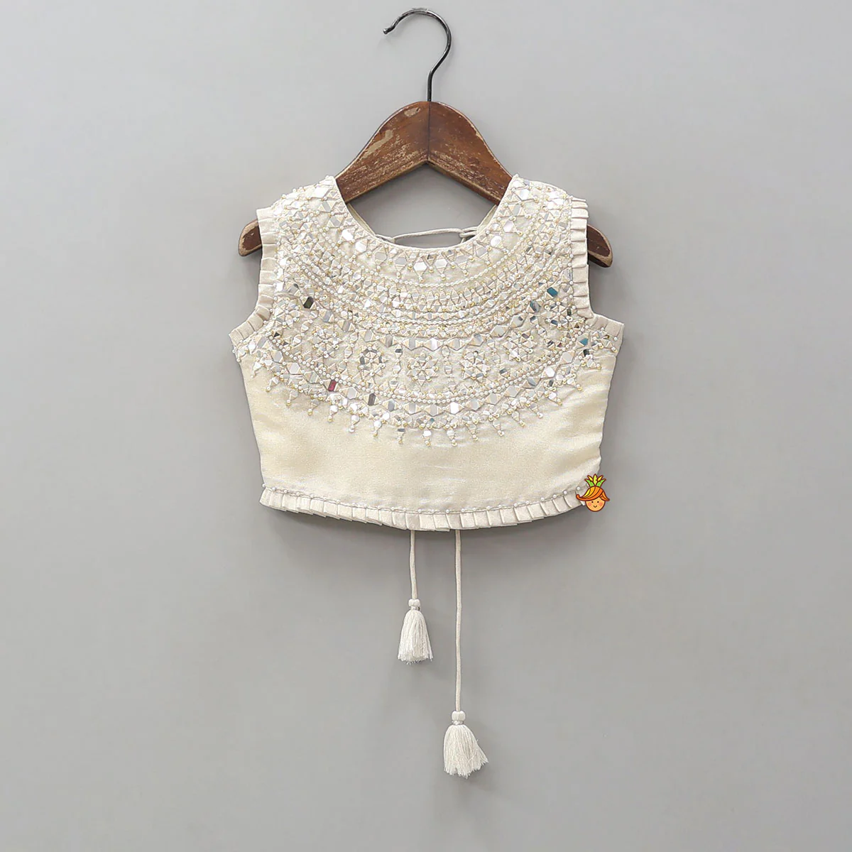 Faux Mirror Hand Work Shimmery Crop Top And Scalloped Lehenga With Matching Dupatta - Image 4