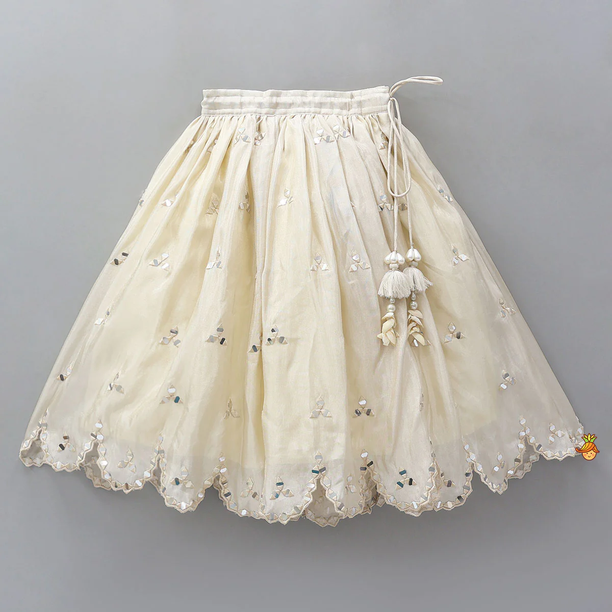 Faux Mirror Hand Work Shimmery Crop Top And Scalloped Lehenga With Matching Dupatta - Image 5