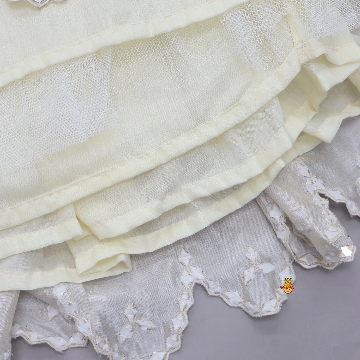 Faux Mirror Hand Work Shimmery Crop Top And Scalloped Lehenga With Matching Dupatta - Image 7