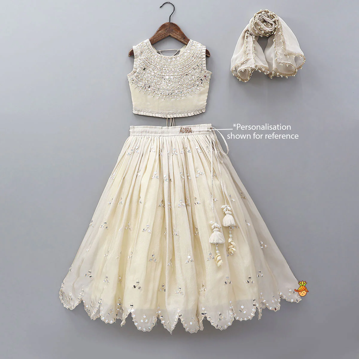 Faux Mirror Hand Work Shimmery Crop Top And Scalloped Lehenga With Matching Dupatta - Image 9