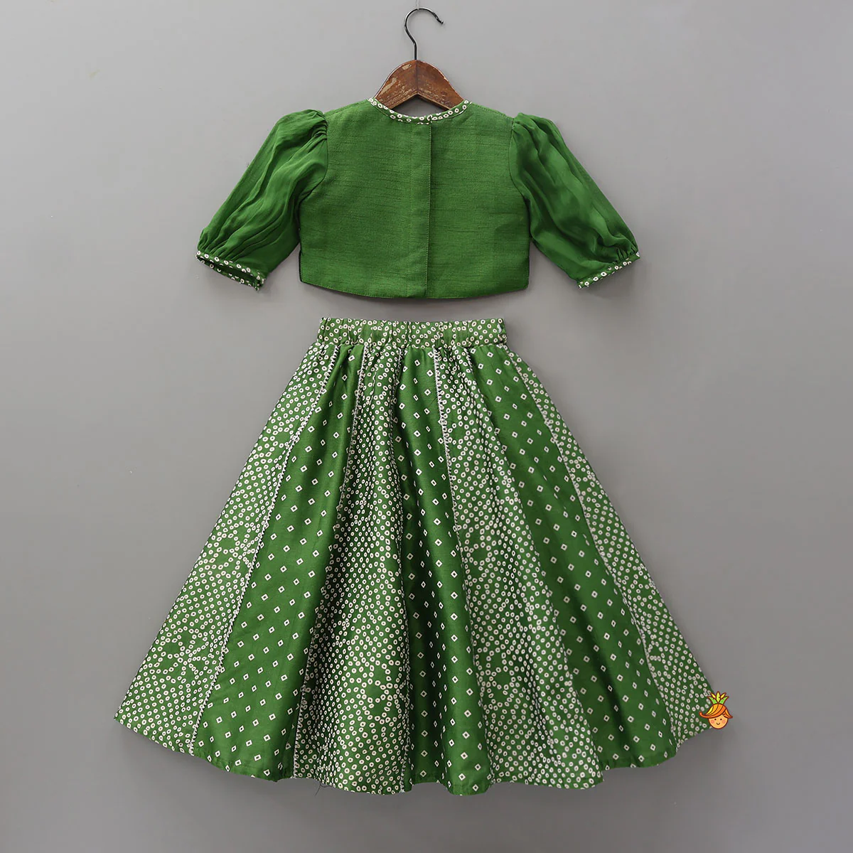 Faux Mirror Work Top And Bandhani Printed Lehenga - Image 2
