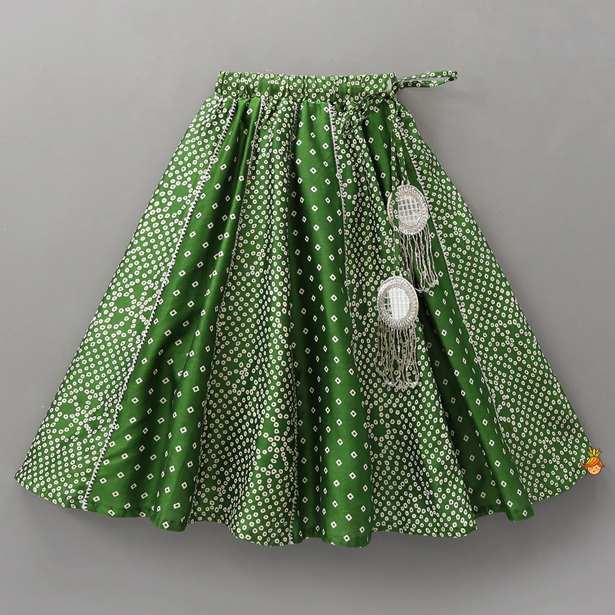 Faux Mirror Work Top And Bandhani Printed Lehenga - Image 4