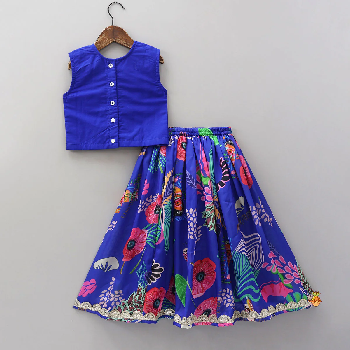Faux Mirror Work Top And Printed Lehenga - Image 2