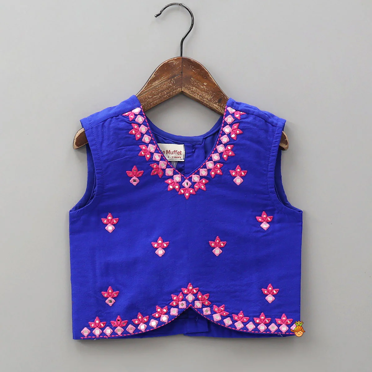 Faux Mirror Work Top And Printed Lehenga - Image 3