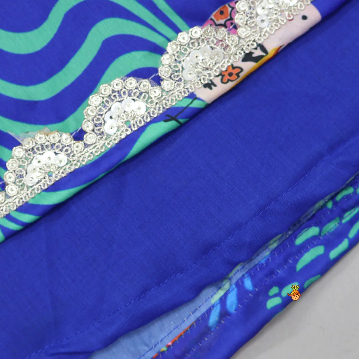 Faux Mirror Work Top And Printed Lehenga - Image 6