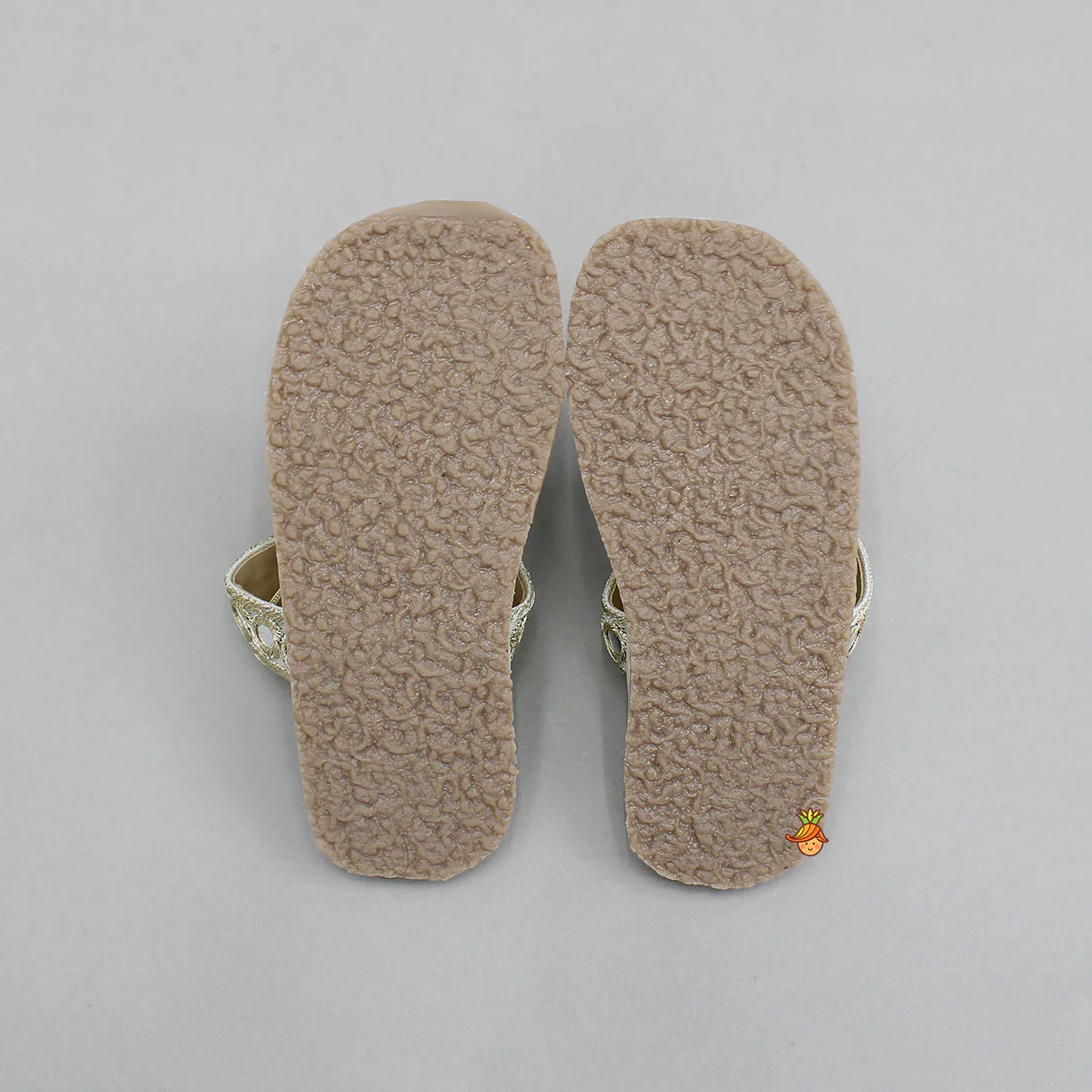 Faux Mirror Work With Braided Toe Ring Beige Base Kolhapuri Flats - Image 2