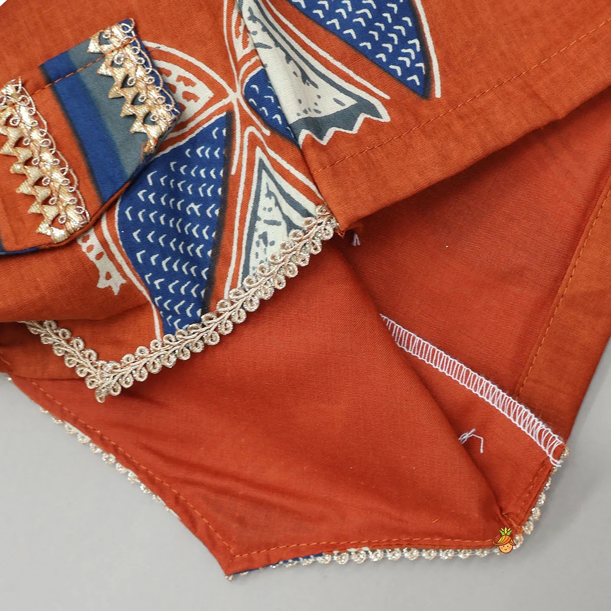 Faux Pocket Printed Top And Striped Lehenga - Image 5