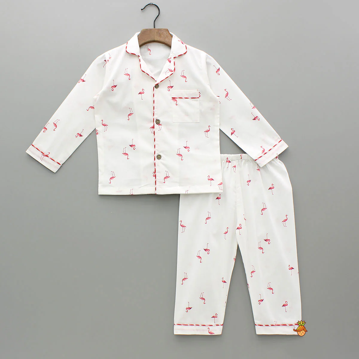 Flamingoes Printed Notch Collar Sleepwear