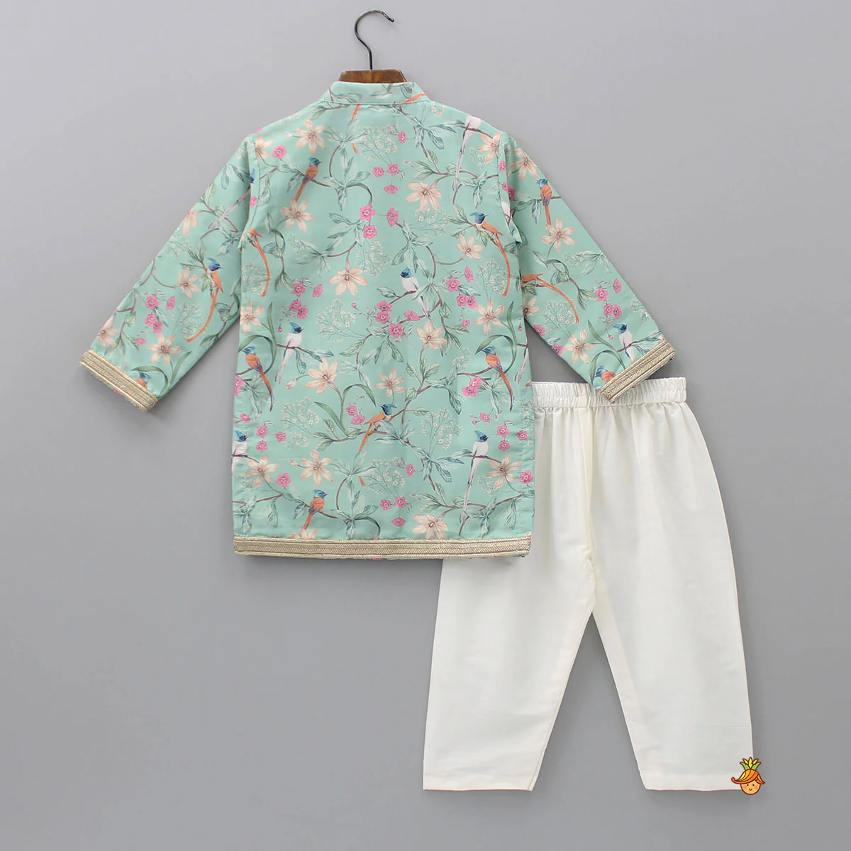 Flap Green Ethnic Kurta And Off White Pyjama - Image 2