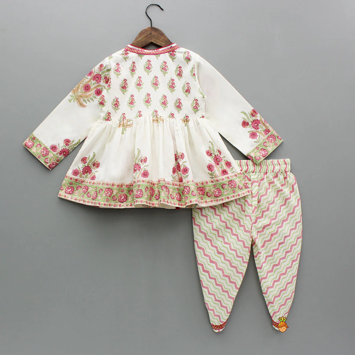 Floral Angarkha Kurti And Chevron Printed Tulip Pants - Image 2