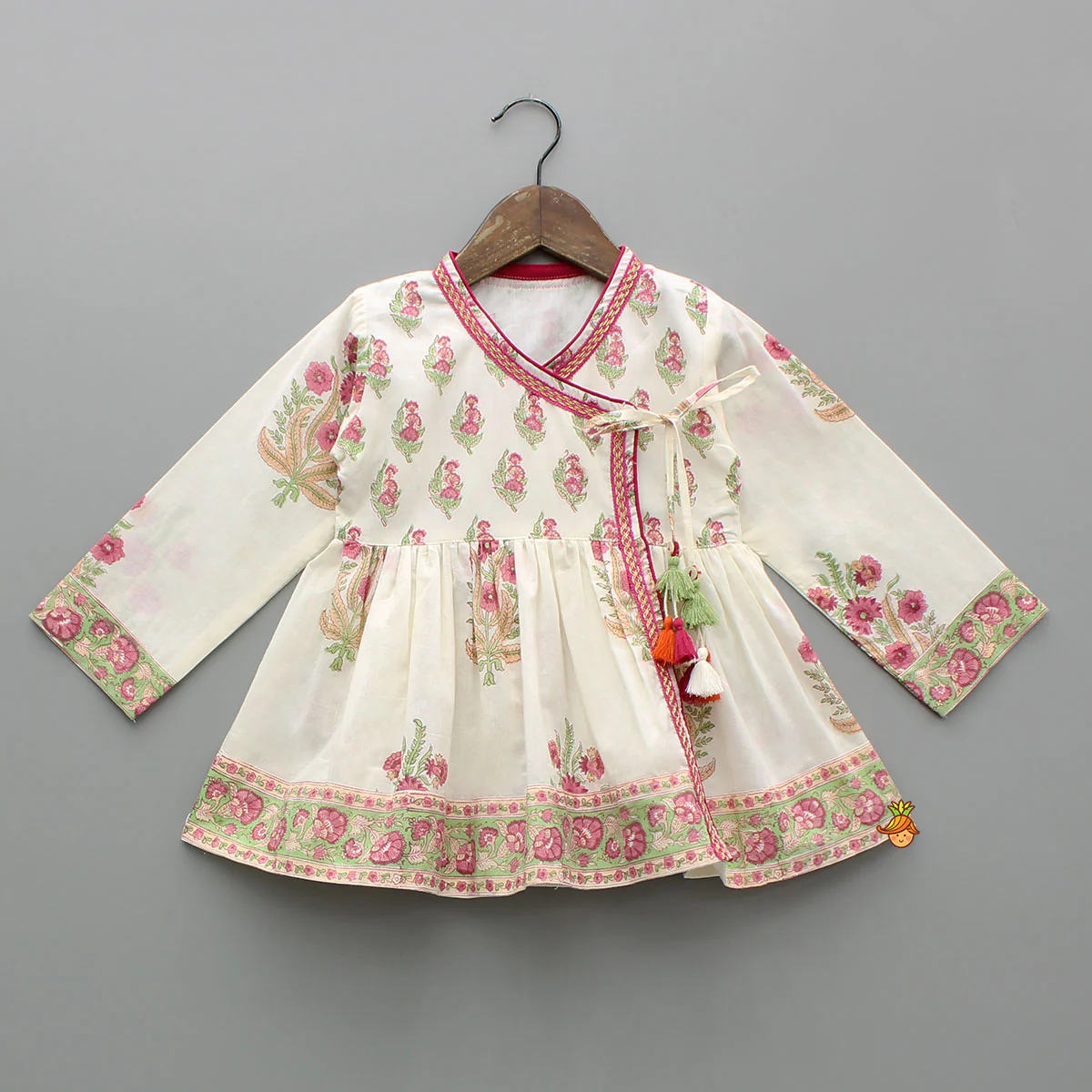 Floral Angarkha Kurti And Chevron Printed Tulip Pants - Image 3