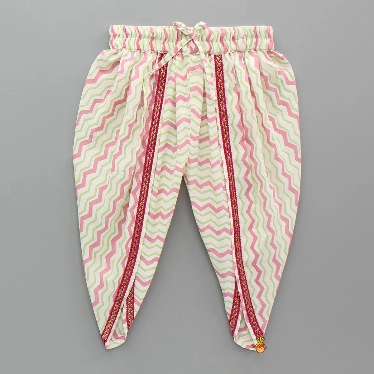 Floral Angarkha Kurti And Chevron Printed Tulip Pants - Image 4